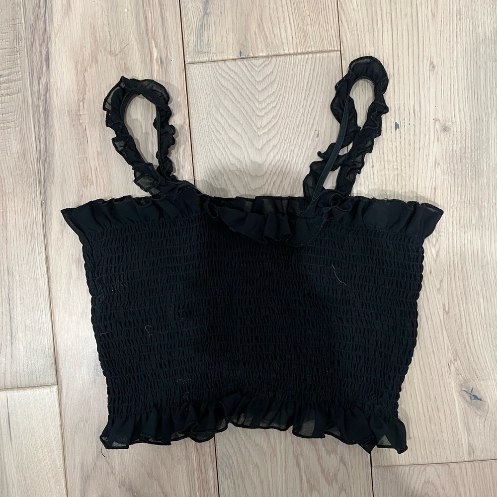 Smocked Black Crop Top